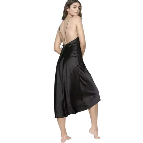 NWT‎ Victorias Secret Women's Black Satin Embellished Midi Slip Dress Size Large - Picture 4 of 10